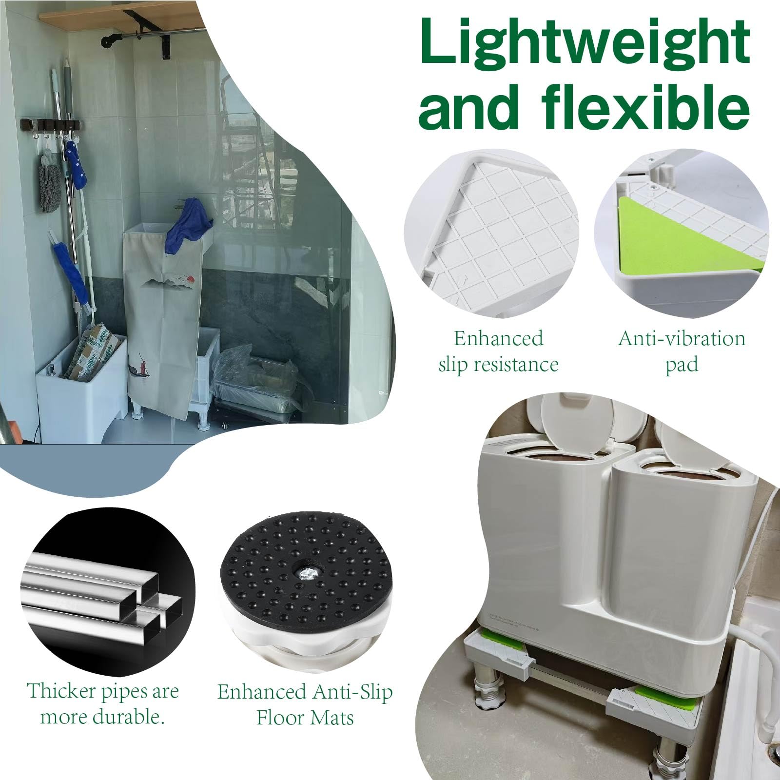 Soporte de base para lavadora, elevador ajustable para electrodomésticos, altura de acero inoxidable de 19 a 22 cm, soporte duradero para lavadora, secadora, elevación de refrigerador, uso doméstico