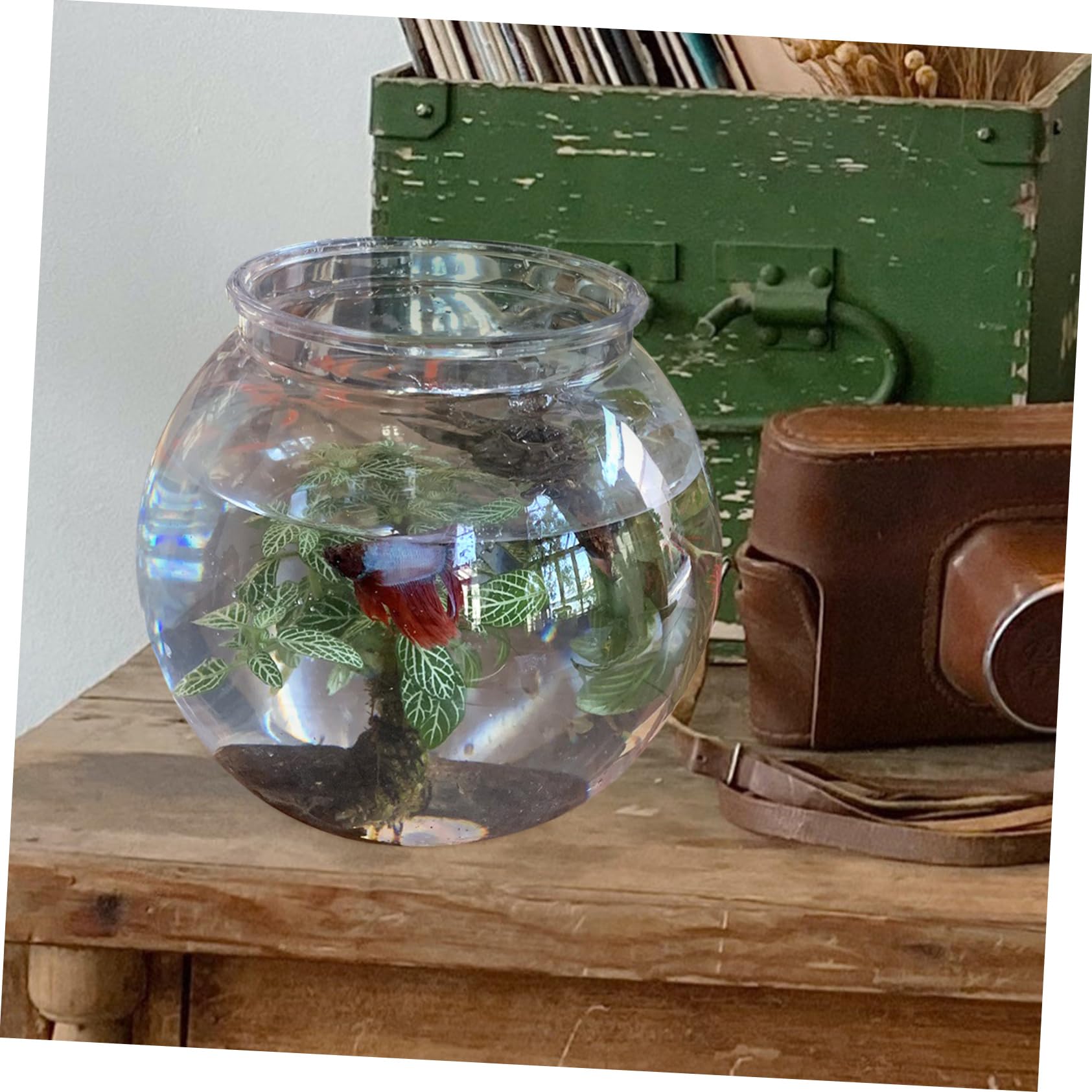 UKCOCO Pecera Redonda de Plástico Transparente para Peces Pequeños, Resistente y Ligera, Ideal para Ambientación de Jardín o Evento, Vista Clara Interior