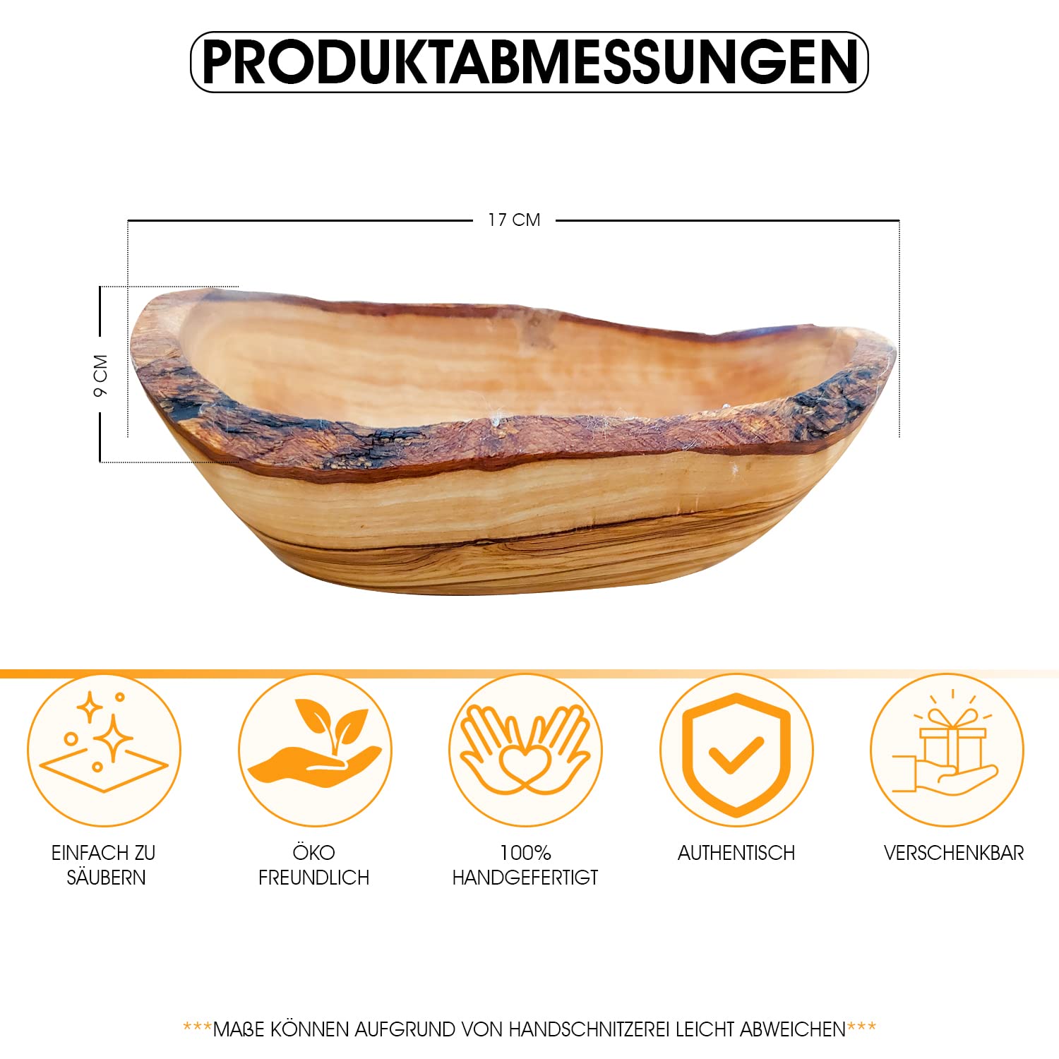 hochwertige rustikale Snackschalen aus Olivenholz, Dekoschale, Natur Holzschale, Schlüsselablage, Schmuckschale, Olivenholz Schale, Dipschale, Handarbeit Verschiedene Größen. (16-17 cm)
