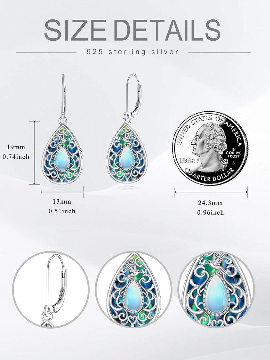 Dragonfly Filigree Earrings 925 Sterling Silver Butterfly/Hummingbird Abalone Shell Earrings Jewelry for Women - Image 5