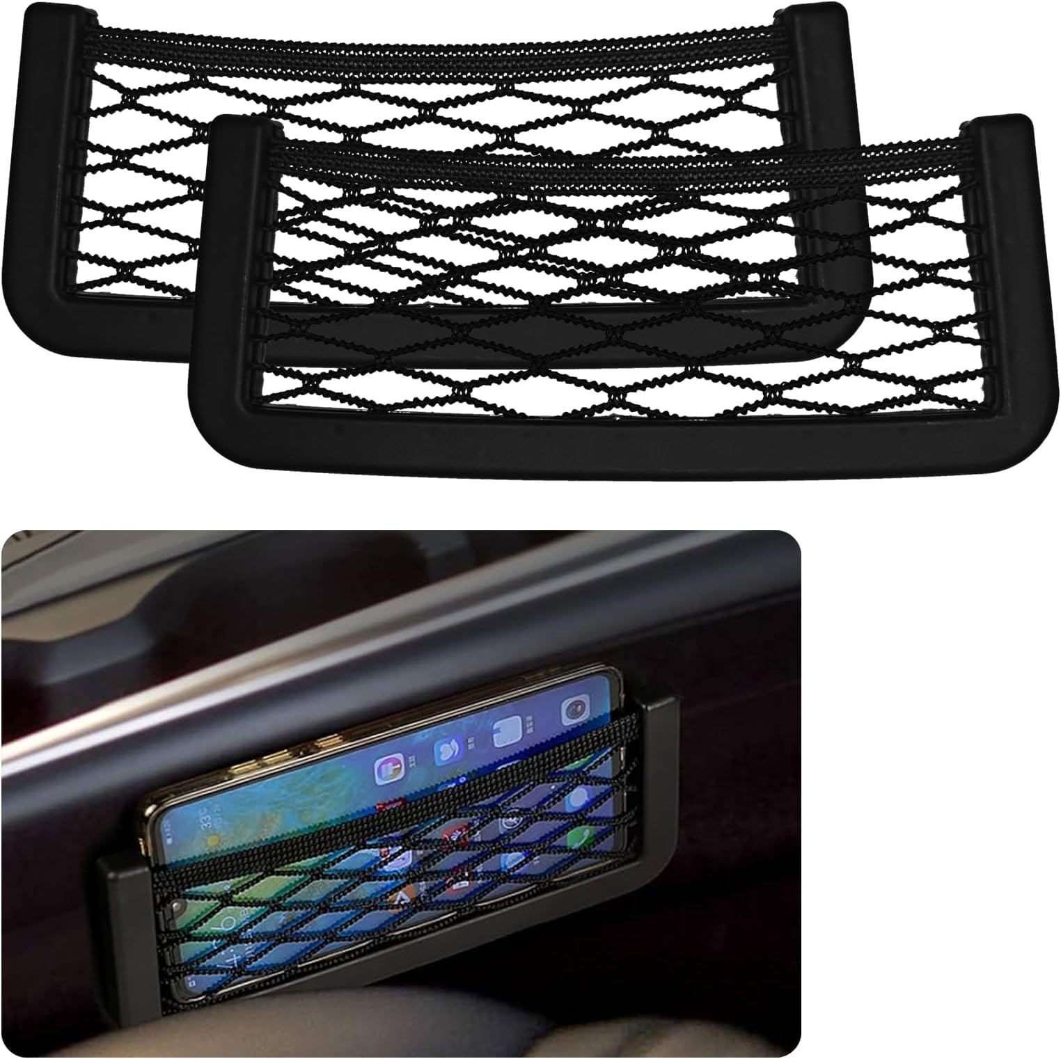 2PCS Car Mesh Storage Bag Cargo Glide Net Debris Storage Pocket, 7.87" x 3.14" Multi-Functional Self-Adhesive Seat Back Net Pocket Seat Organizer Framed Mesh Boat Ceiling Cargo Net Pocket