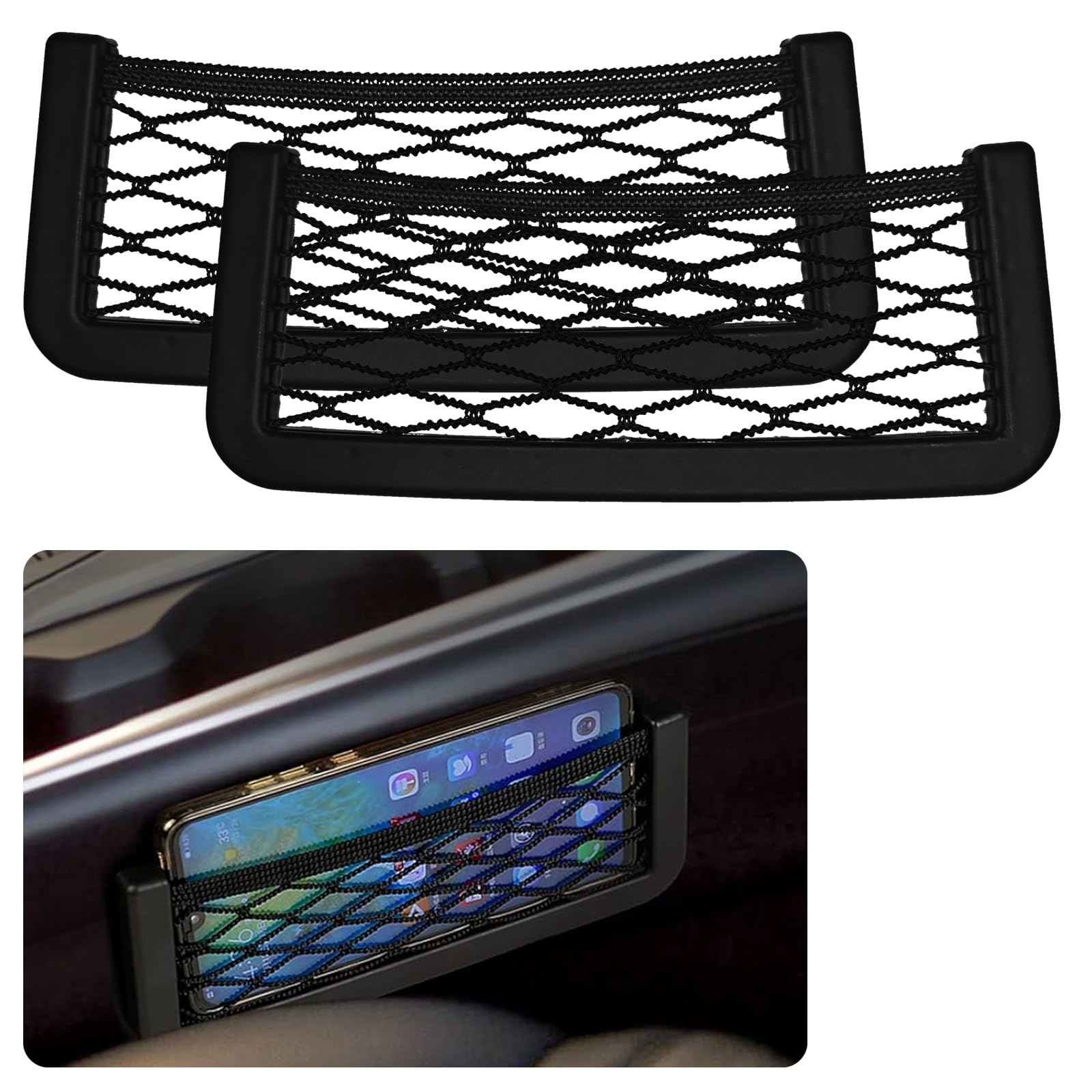 2PCS Car Mesh Storage Bag Cargo Glide Net Debris Storage Pocket, 7.87" x 3.14" Multi-Functional Self-Adhesive Seat Back Net Pocket Seat Organizer Framed Mesh Boat Ceiling Cargo Net Pocket