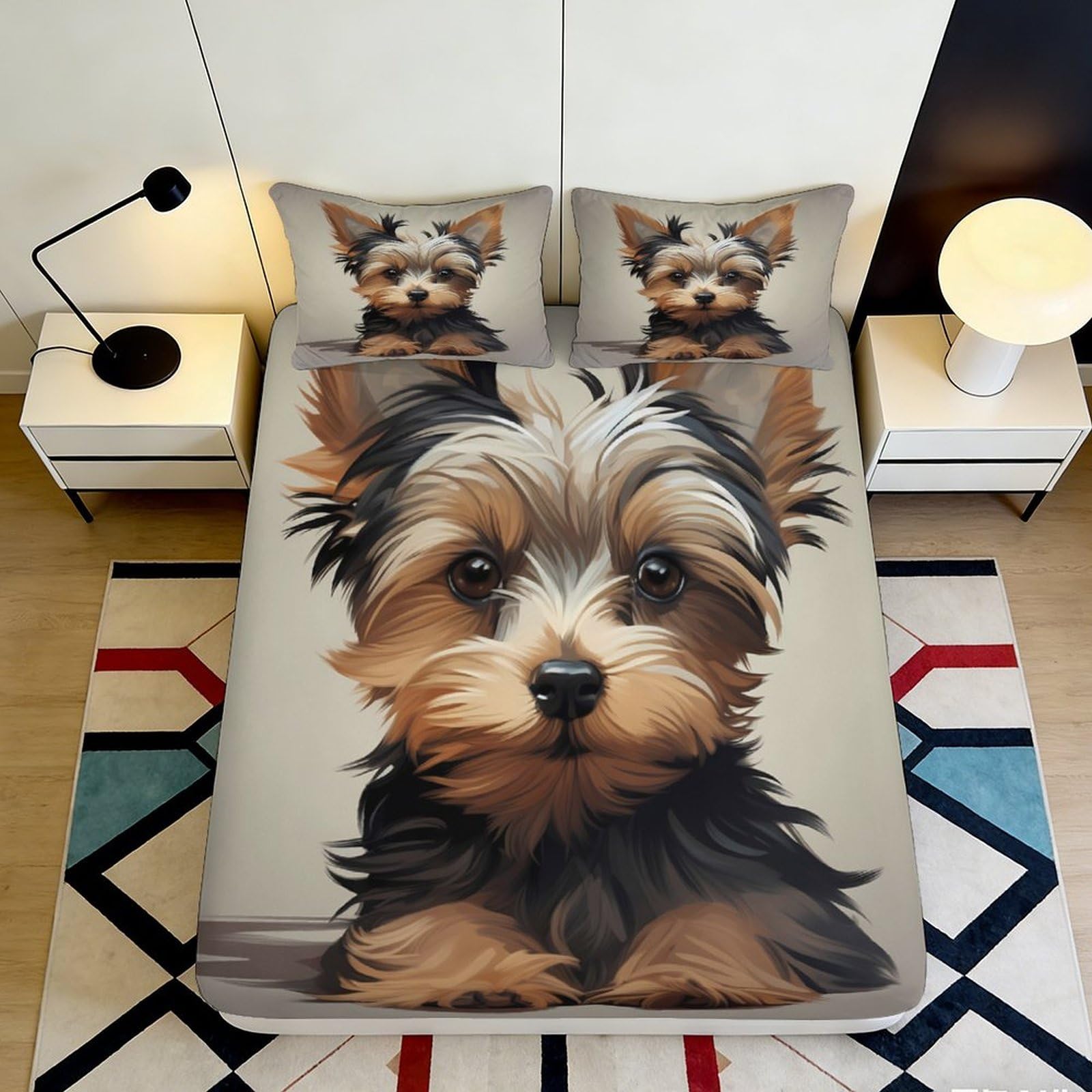 3D Printed Yorkshire Terrier Fitted Sheet Microfiber Soft Dog Pattern Bed Cover for Bedroom Guest Room Decor 90x200x25cm