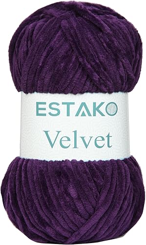 Miniatura 23 de Estako Velvet (Paquete de 3 madejas) Hilo de Chenilla para Amigurumi para Crochet y Tejido Súper Grueso 3x100 gr (3x120 m) (1110 - Blanco)