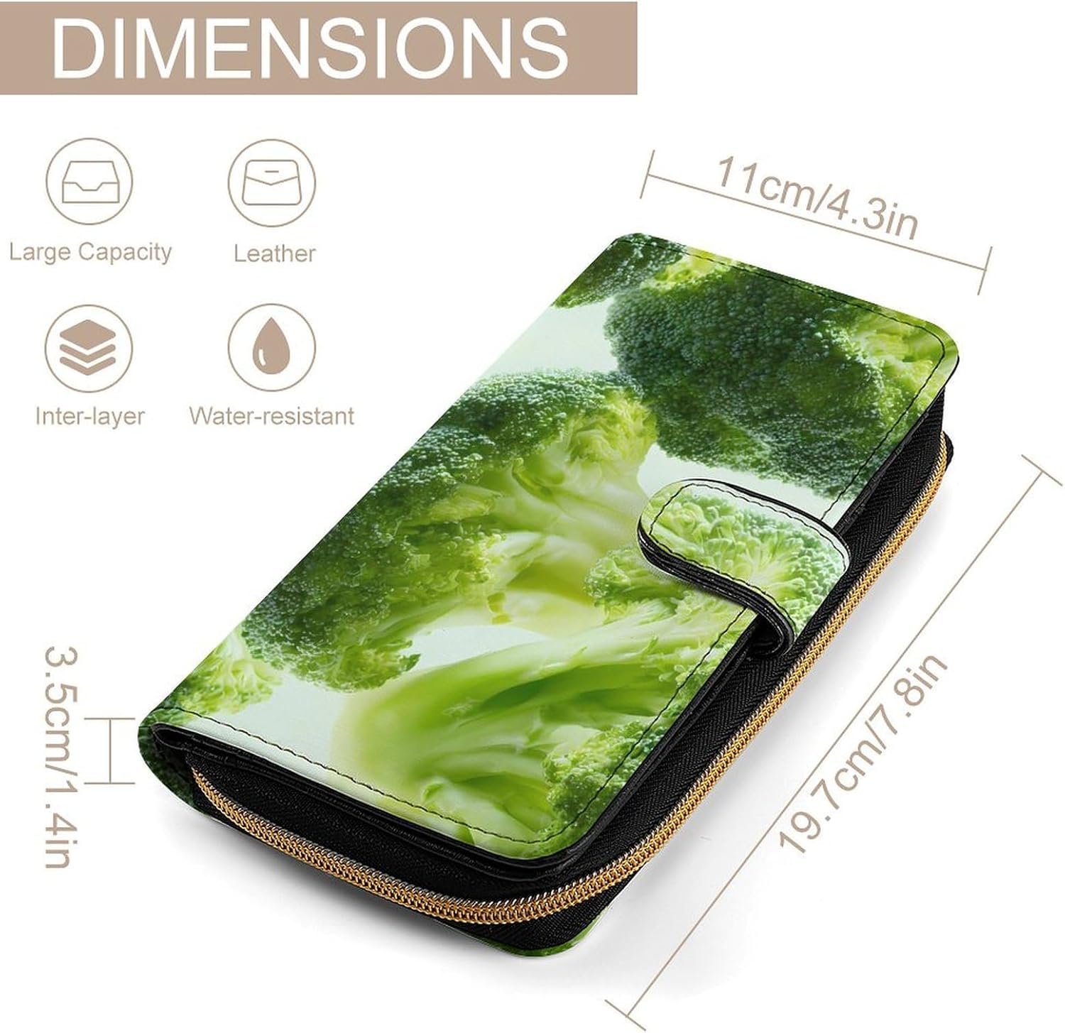 Green Broccoli Women's Long Wallets Leather Purse Fold Clutch Credit Card Holder
