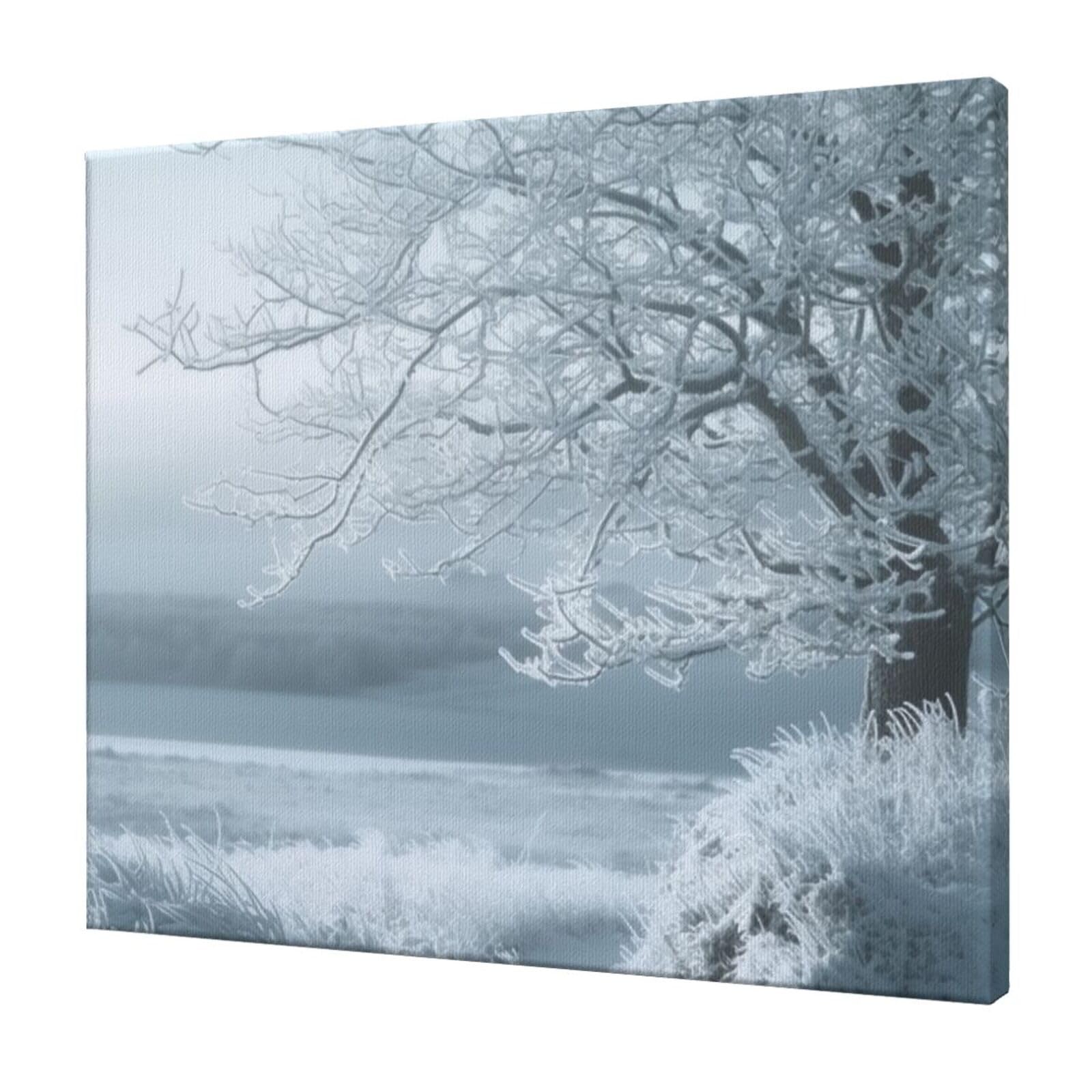 FodPand Snow and Frosted Tree Canvas Wall Art for Living Room Wall Decor 20"x24" Modern Artwork Painting Pictures Hanging Canvas Prints Aesthetic Wall Art for Bedroom Bathroom Office Wallart Decor