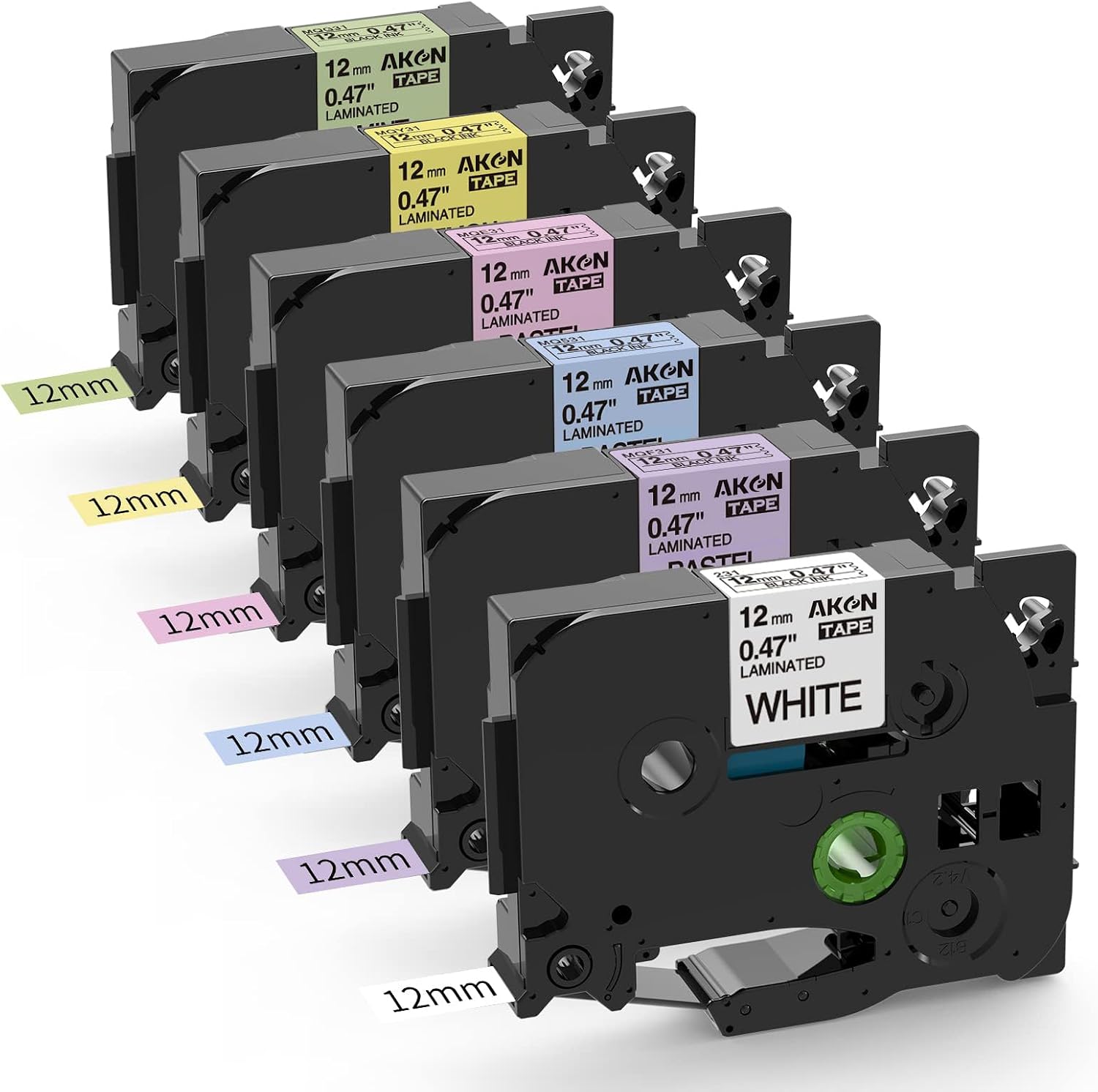 Compatible with Brother P Touch Tz Tape 12mm 0.47 Laminated Tape for Ptouch PT-D210 PT-D400 PT-H110 PT-D200 PT-D600, Black on White/Pink/Purple/Blue/Lemon/Mint, 6-Pack