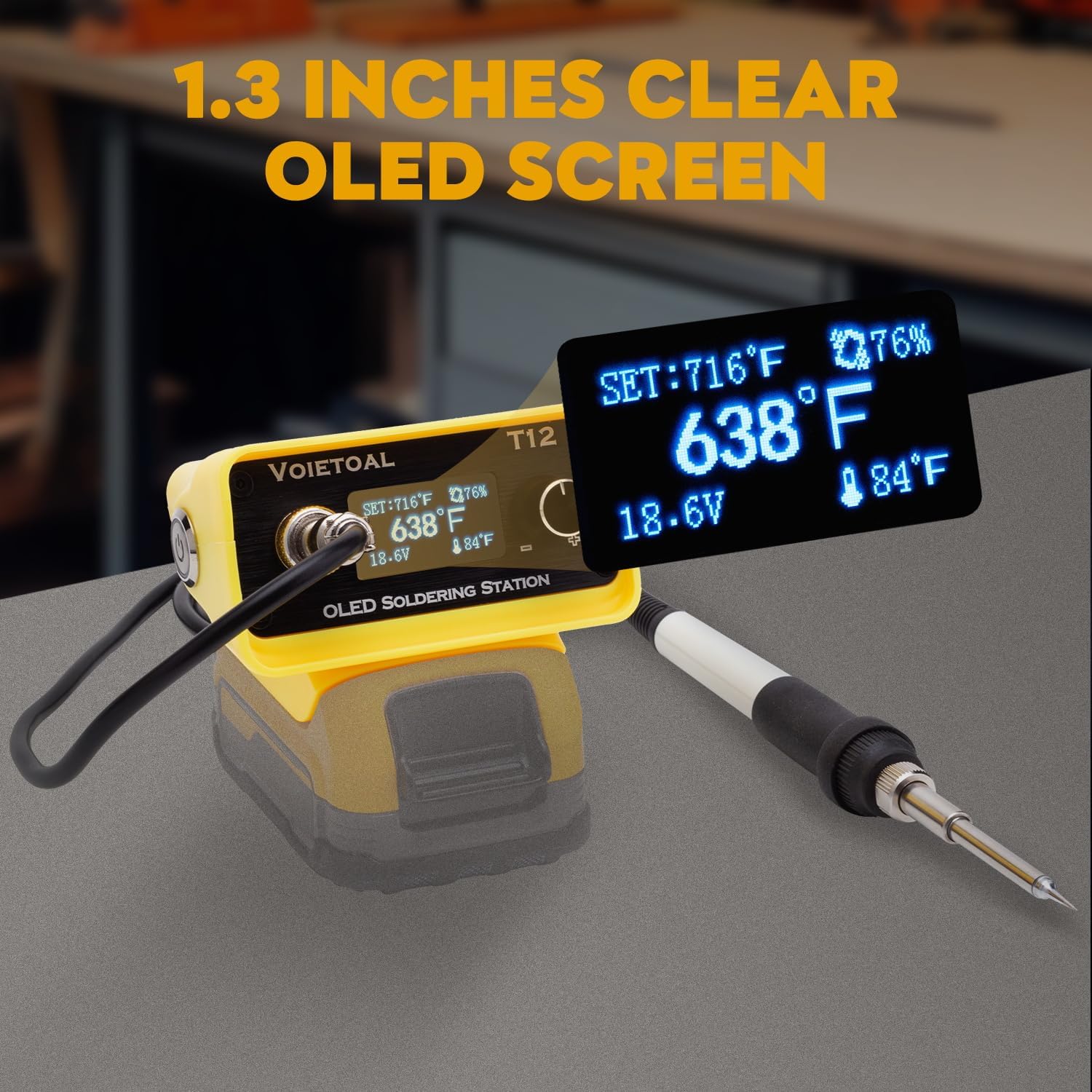 Portable Cordless Soldering Iron Station with T12 Tip for dewalt 20V Max Battery, OLED Display, Precise Heat Control up to 896°F, ºC/ºF Conversion, Auto Sleep, Welding Tool for DIY, Repair (Tool Only)