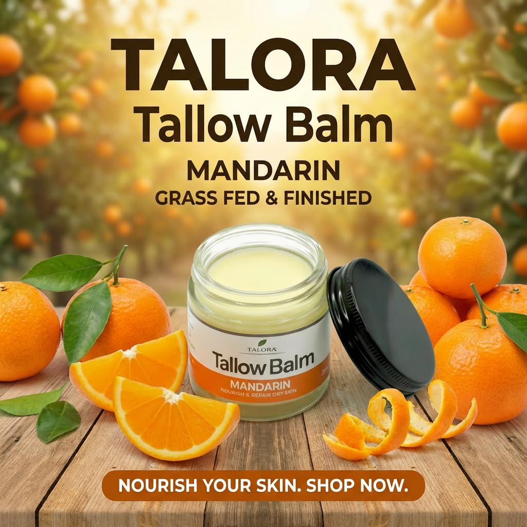 Tallow Balm: Mandarin | 100% Grass-Fed & Finished Beef Suet Tallow with Organic Jojoba Oil | Deep Moisture Balm | All-Natural Multipurpose Skincare for Dry & Sensitive Skin (2oz)