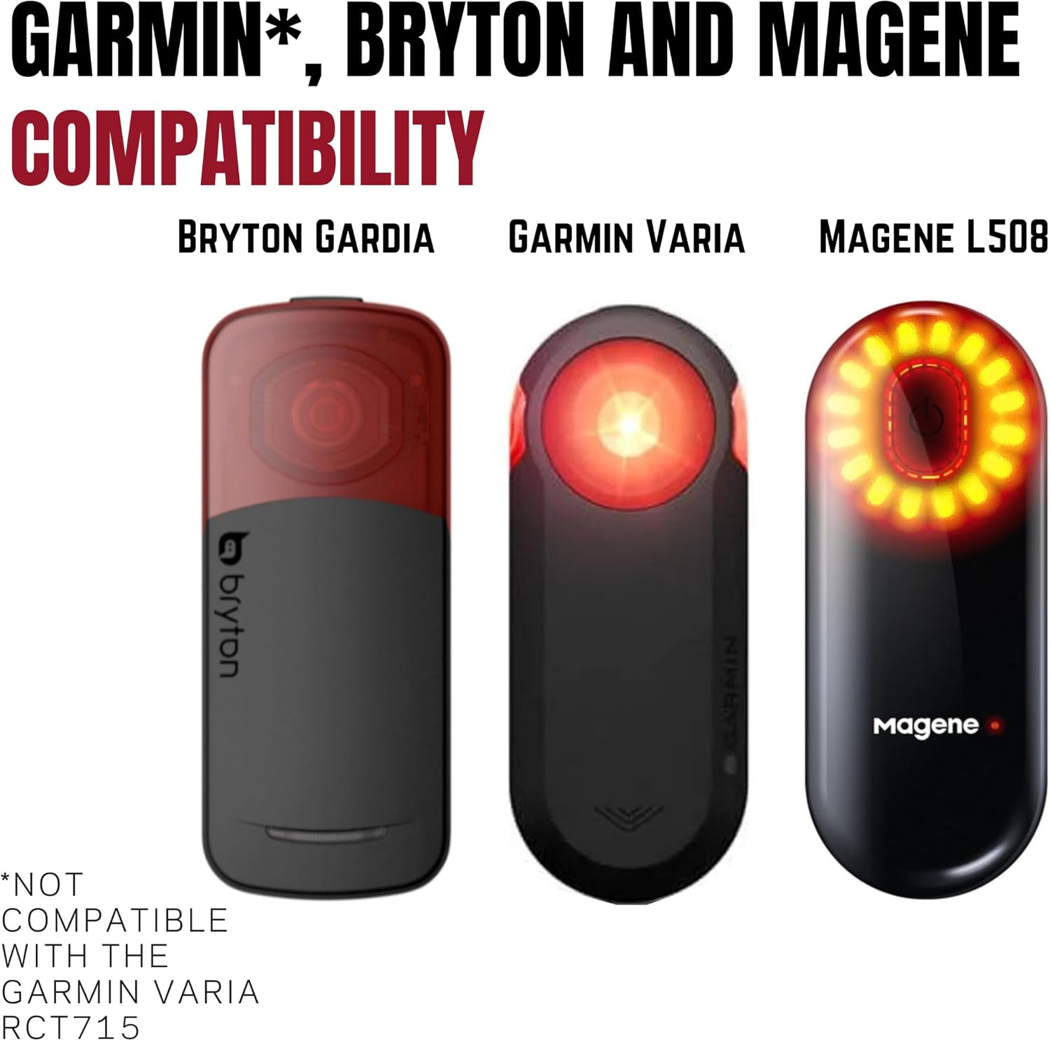 KOM Cycling Radar Mount for Rear Bike Cargo Racks for Garmin Varia Mount Tail Light Models Including RearVue 820, RTL515, RTL510, RVR315, Magene L508-3D Printed Construction