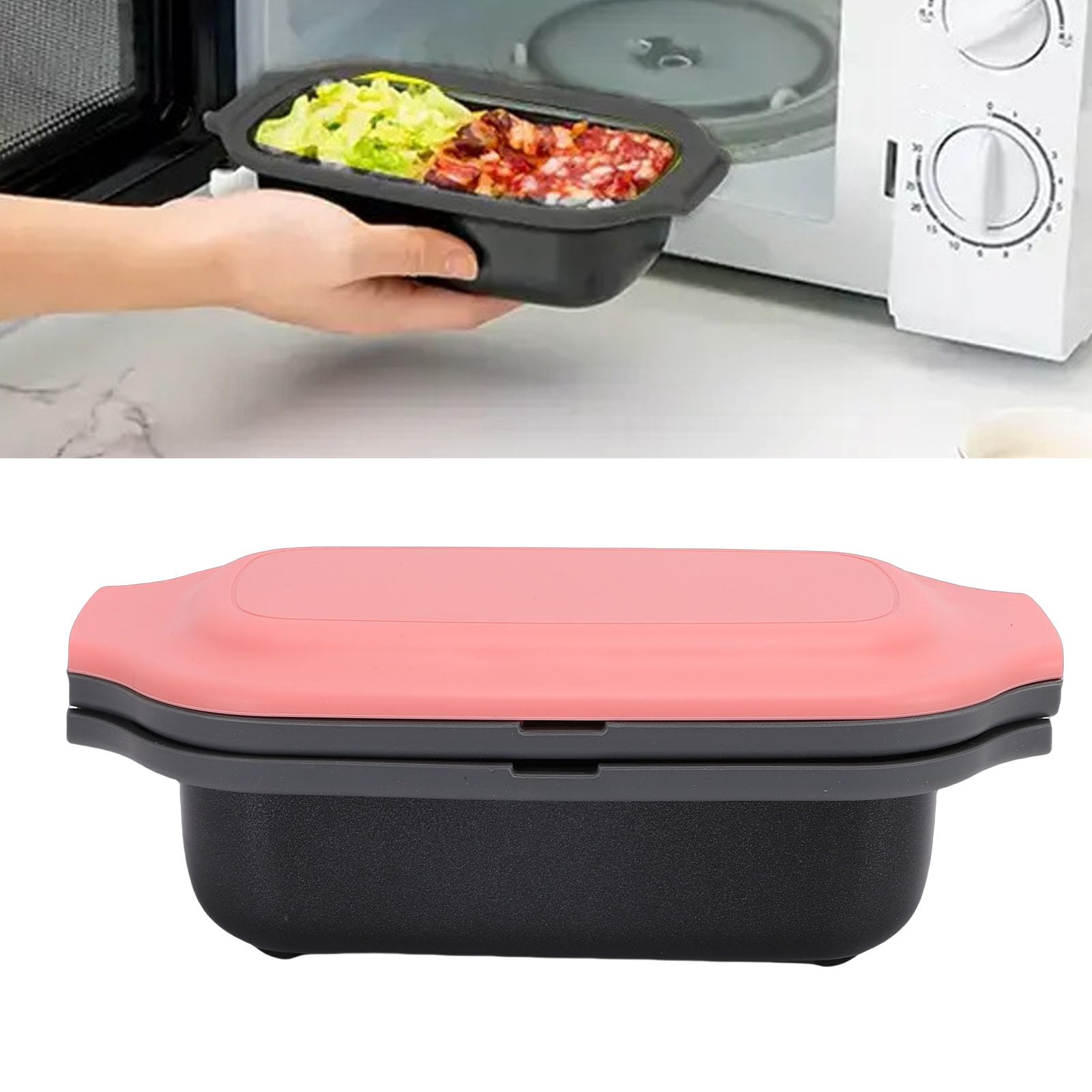 Asixxsix Olla para Huevos para Microondas y Sartén para Parrilla para Microondas, Utensilios de Cocina Multiusos para con Tapa, para Asar, Freír, Dorar Carne, Tocino, para