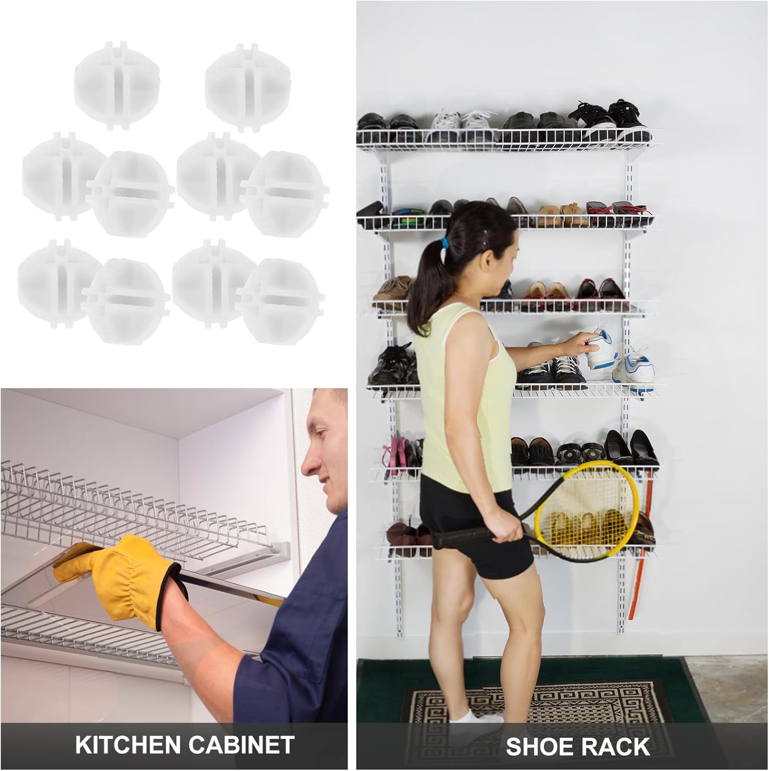 Closet Organizer Connectors 10pcs White Ball Buckle Wire Grid Storage Connectors for Shoe Rack and Storage Cabinet