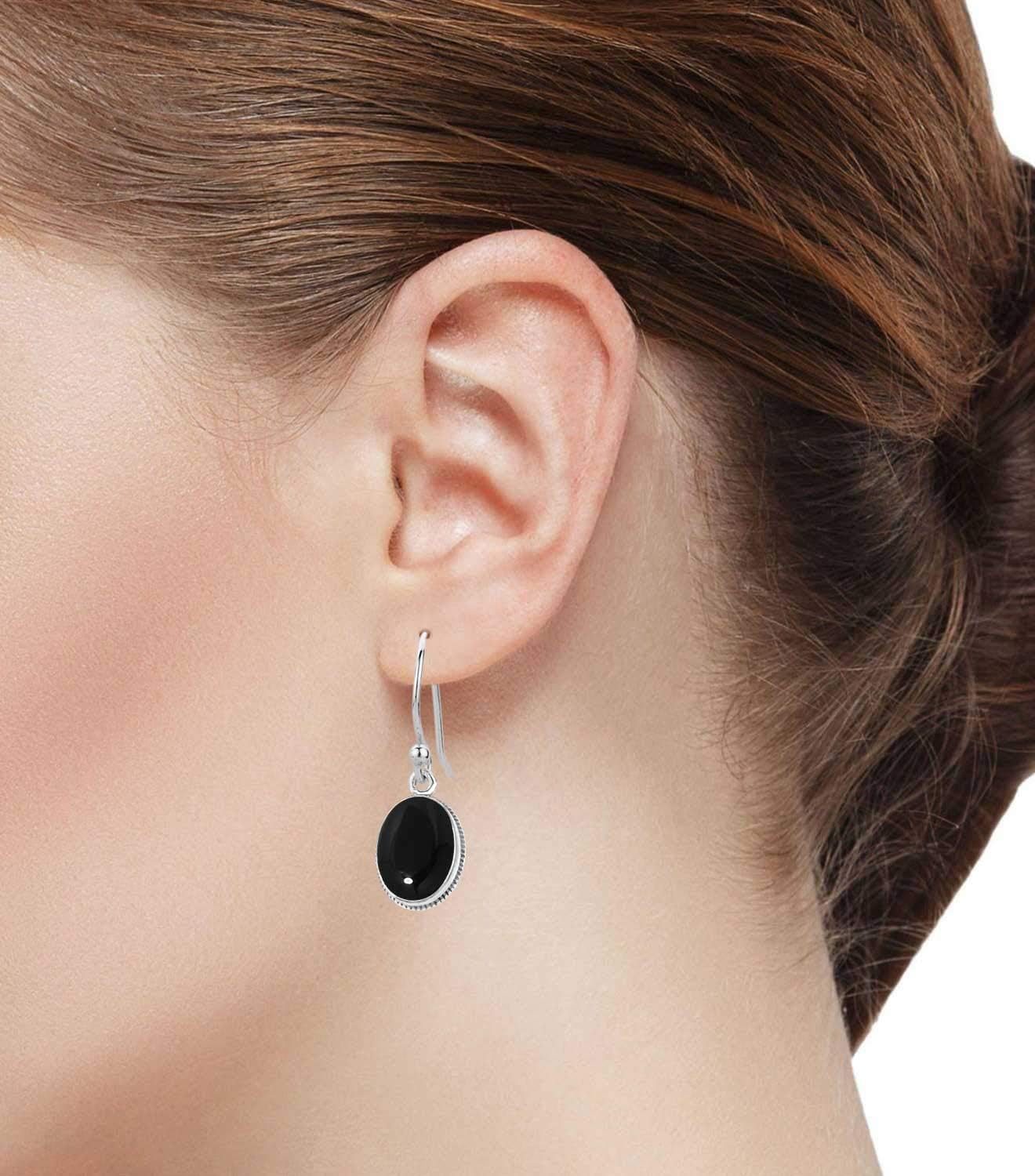 Boho Handmade Jewelry Natural Gemstone Onyx, Pearl, Moonstone, Amber Oval Genuine 925 Sterling Silver Drop Dangle Earring For Women
