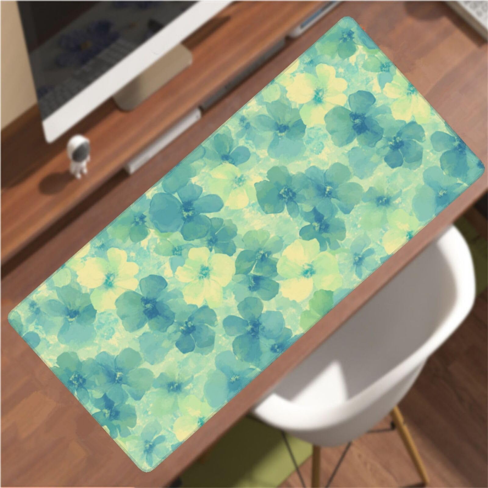 Tapis de Souris XXL 90 x 40 cm, Vert & Fleurs Tapis de Bureau G686