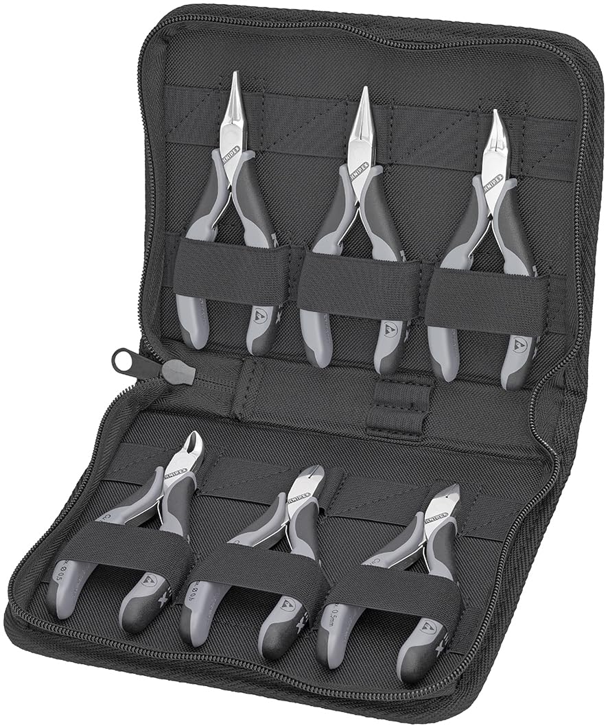 KNIPEX Elektronikzangen-Set mit Werkzeugen, 00 20 17 | Geeignet für Arbeiten an elektronischen Bauteilen 6-teilig 215 mm