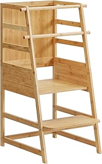 HOOBRO Toddler Standing Tower, Step Stool for Kids, Adjustable Height Toddler Kitchen Stool Helper, Montessori Learning Tower with Safety Rails, for Kitchen Counter and Bathroom Sink, Natural YL50JD01