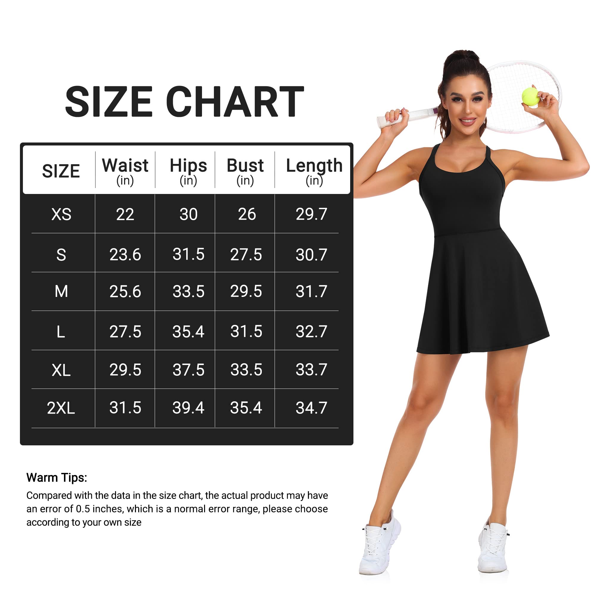 Robe de tennis et de golf pour femme avec short intégré et soutien-gorge - Vêtements de sport athlétiques pour l'exercice