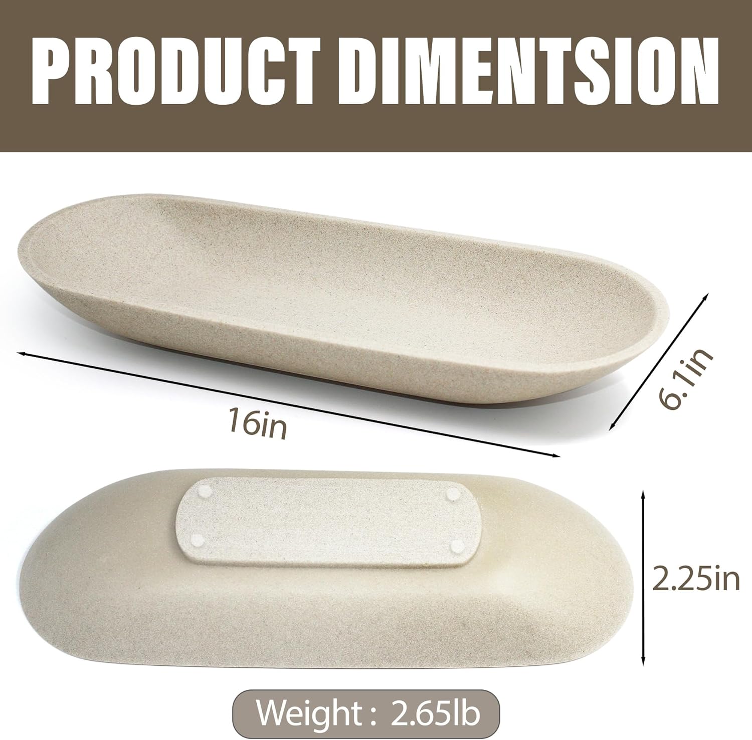 Large Decorative Bowl for Home Decor - Long Dough Bowl with Anti Slip Base for Table Centerpieces - Beige Minimalist Design Dough Decor Bowl for Coffee Table, Dining Table Centerpiece - Image 8