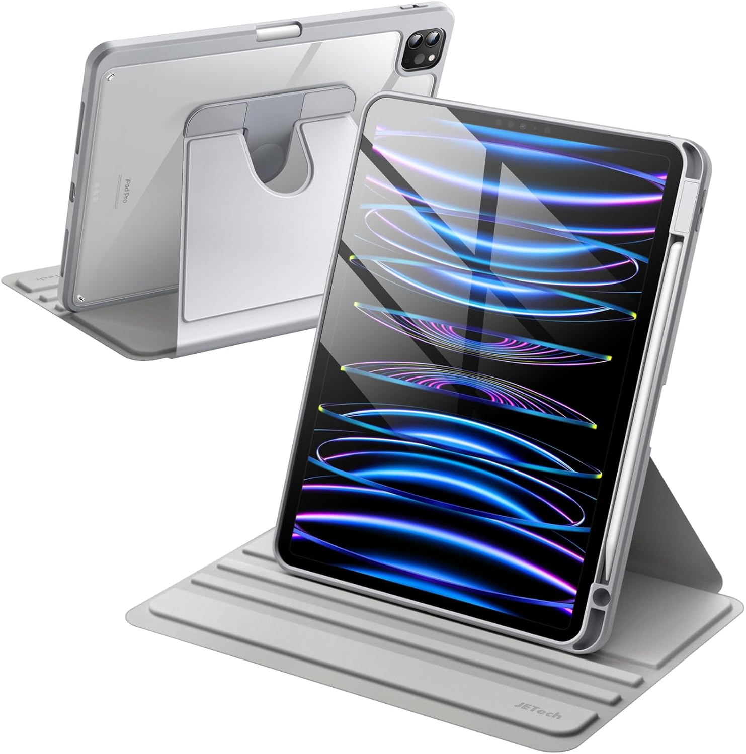 JETech Rotating Case for iPad Pro 11-Inch 2022/2021(4th/3rd gen) with Pencil Holder, 360 Degree Rotation Protective Stand Cover Clear Back, Auto Wake/Sleep (Silver) JETech Rotating Case for iPad Pro 11-Inch 2022/2021(4th/3rd gen) with Pencil Holder, 360 Degree Rotation Protective Stand Cover Clear Back, Auto Wake/Sleep (Silver)