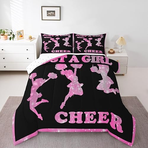 Miniatura 4 de Feelyou Juego de edredón de animadoras para niñas, juego de ropa de cama para hija y niña, decoración con purpurina rosa, juego de edredón de