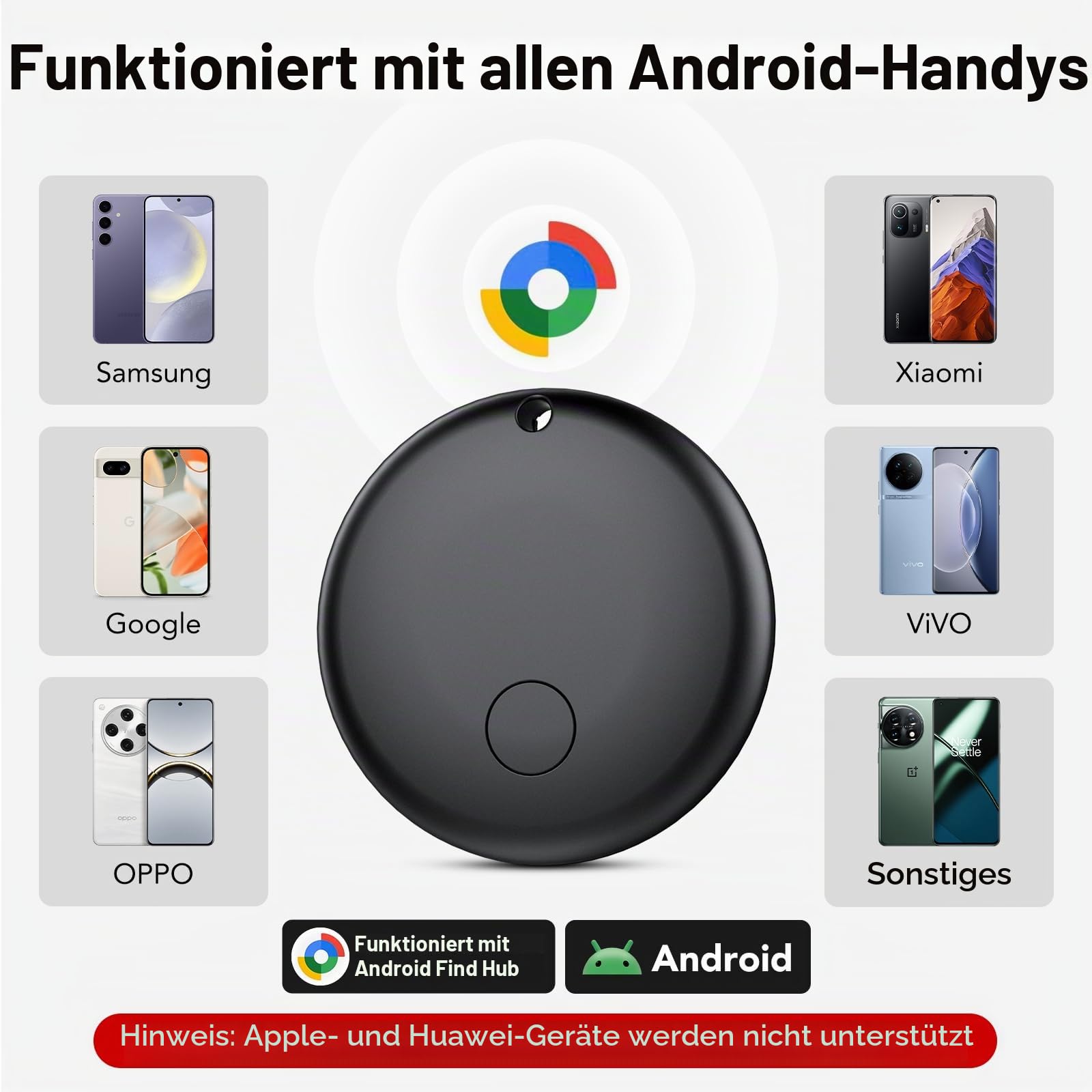 Air Tracker Tag Android Smart Tag, Schlüsselfinder KeyFinder kompatibel mit Google Mein Gerät Finden APP (Android NUR), Bluetooth Key Finder für Gepäck/Taschen/Koffer/Brieftasche (4Pack Weiß)