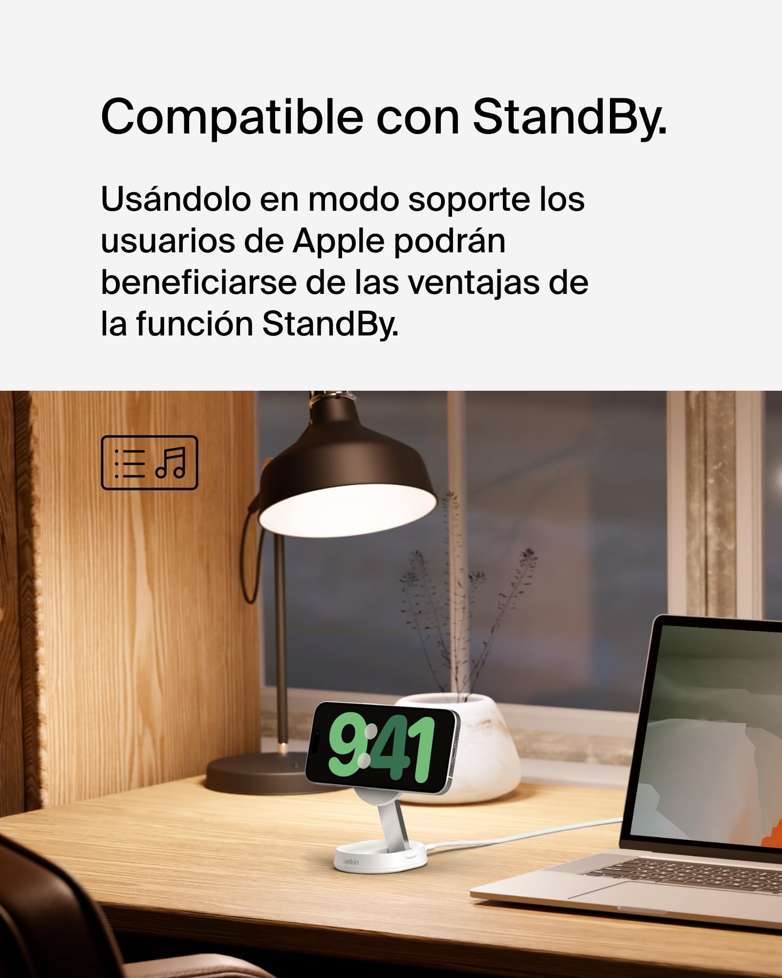 Belkin BoostCharge Pro Cargador Inalámbrico Qi2 compatible con MagSafe, Soporte de Carga Magnético rápido convertible de 15W, para Apple iPhone 17, Air, Pixelsnap, AirPods, Adaptador de 20W - Blanco