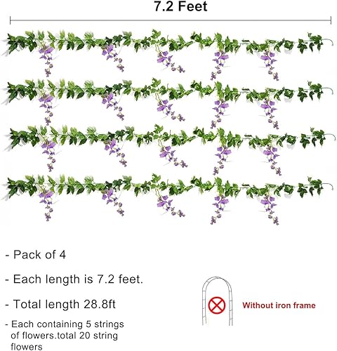 Miniatura 10 de Mavee 4 guirnaldas de glicina de seda de vid artificial de 72 pies para colgar de ratán con hoja de hiedra para decoración del hogar de boda blanco