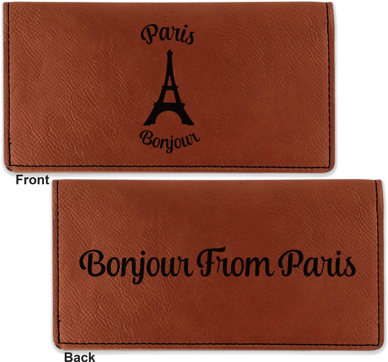 Personalized Paris Bonjour and Eiffel Tower Leatherette Checkbook Holder - Double Sided