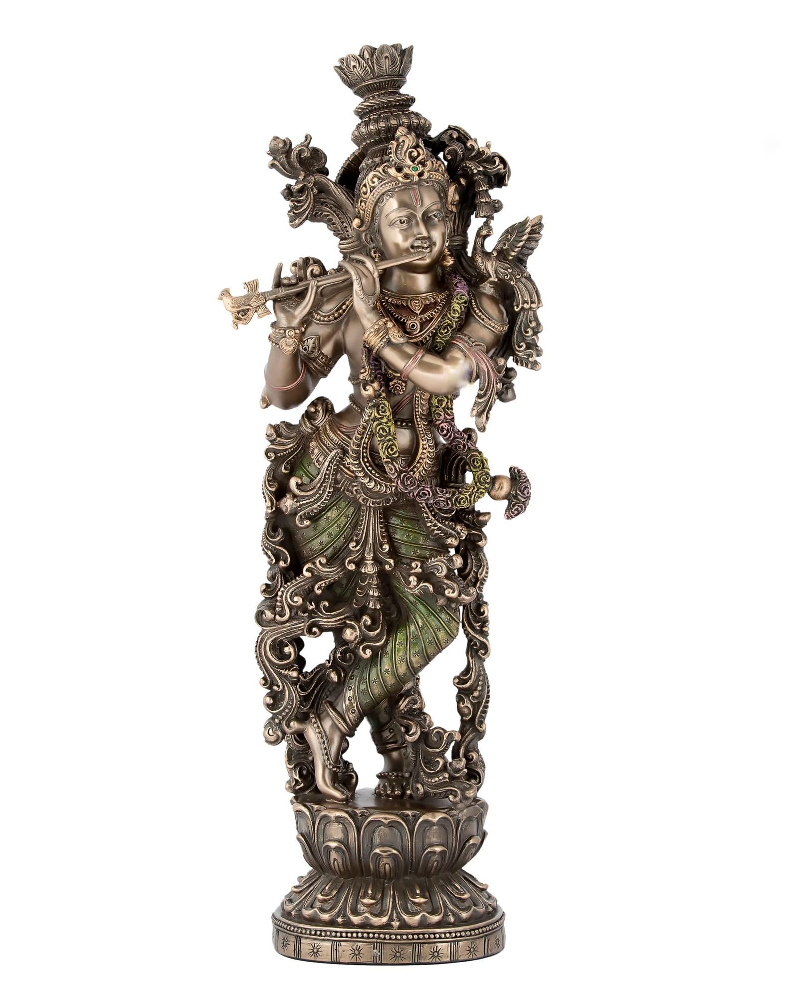 SEVLIYA TRADERS 15" Large Krishna Idol - Bronze Finish- Lord Krishan Murti Statue Hindu Religious (Size 15 x 5 Inches)
