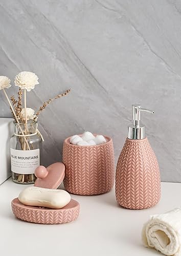 Miniatura 5 de SURUI - Juego de accesorios de baño de cerámica, 5 piezas, juego de accesorios de baño con soporte para cepillo de dientes, vidrio de dientes,