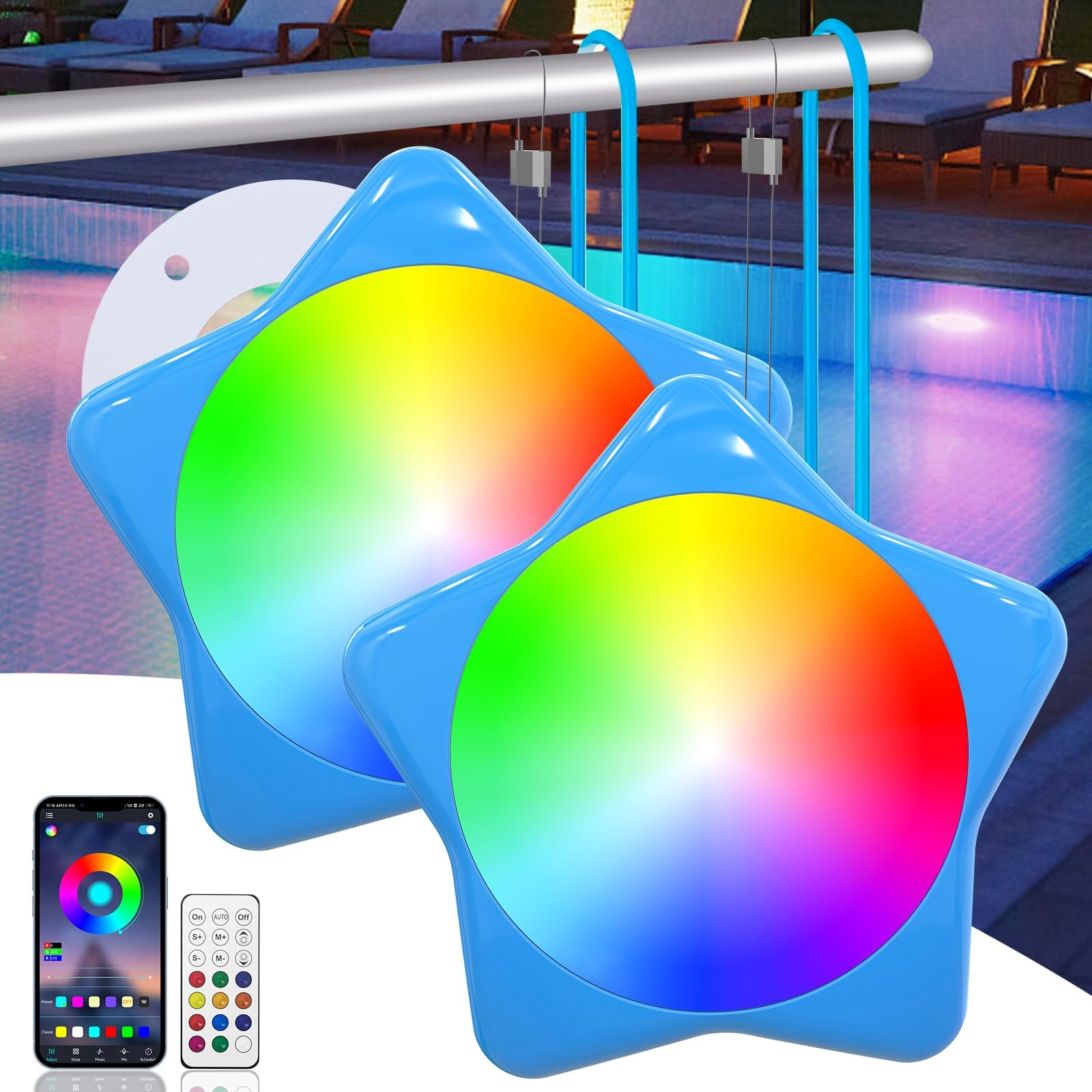 Pool Lights for Above Ground Pools Waterproof, 50W 12V Smart Magnetic Double Submersible Pool Lights with APP Control and Remote, Underwater Led Pool Lights for Inground Pool with 26ft Cord