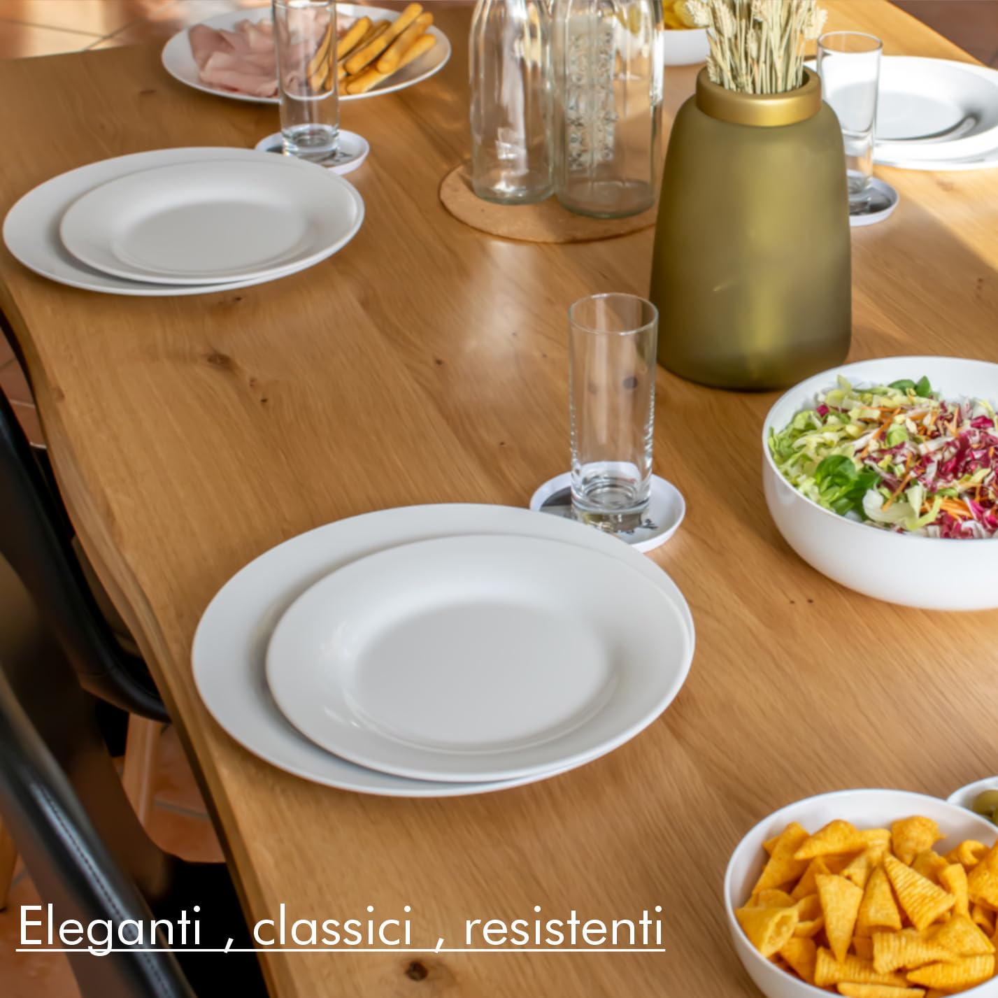 Set di 6 Piatti Piani in Melamina Bianchi 23,4 cm - Resistenti e Lavabili in Lavastoviglie - Ideali per Secondi Piatti in Mense, Barche, RSA, Camping e Camper