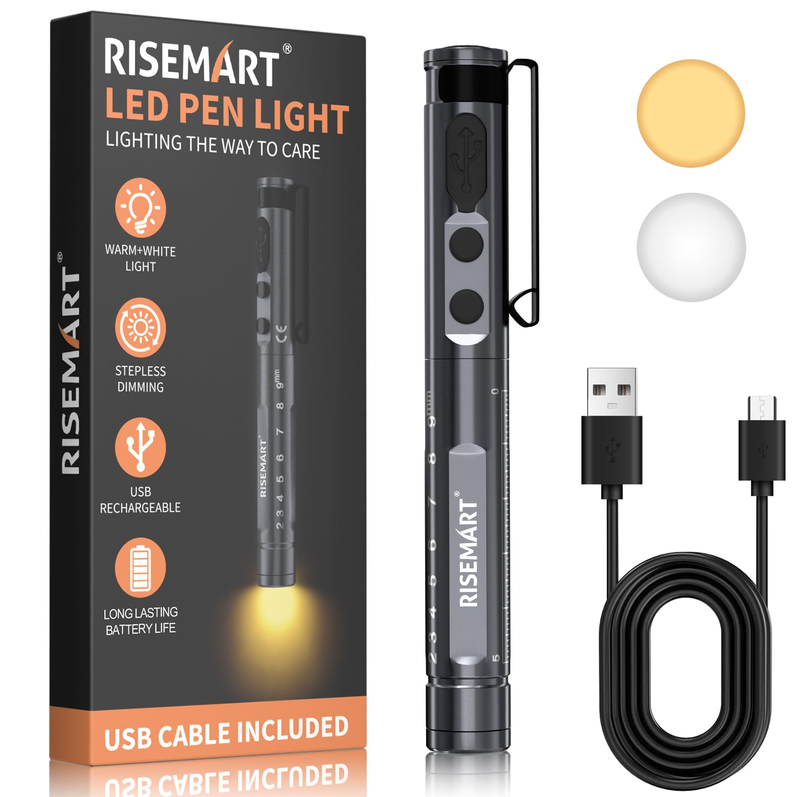 Riakrum 3 Pieces Pupil Gauge LED Pen Light For Nurse Doctors Reusable Penlight For Nurses Doctors Nursing Students Daily Use