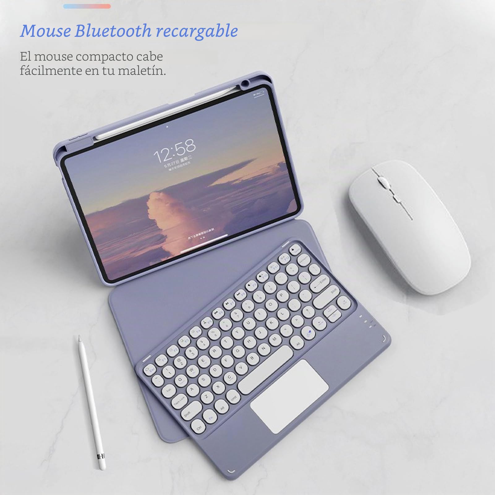 Funda con Teclado Vertical para iPad 10,2 Pulgadas 9ª/8ª/7ª Generación (2021/2020/2019), Trackpad Multi-Touch, Español QWERTY Teclado Inalámbrico Desmontable con Ratón Bluetooth, Verde Oscuro