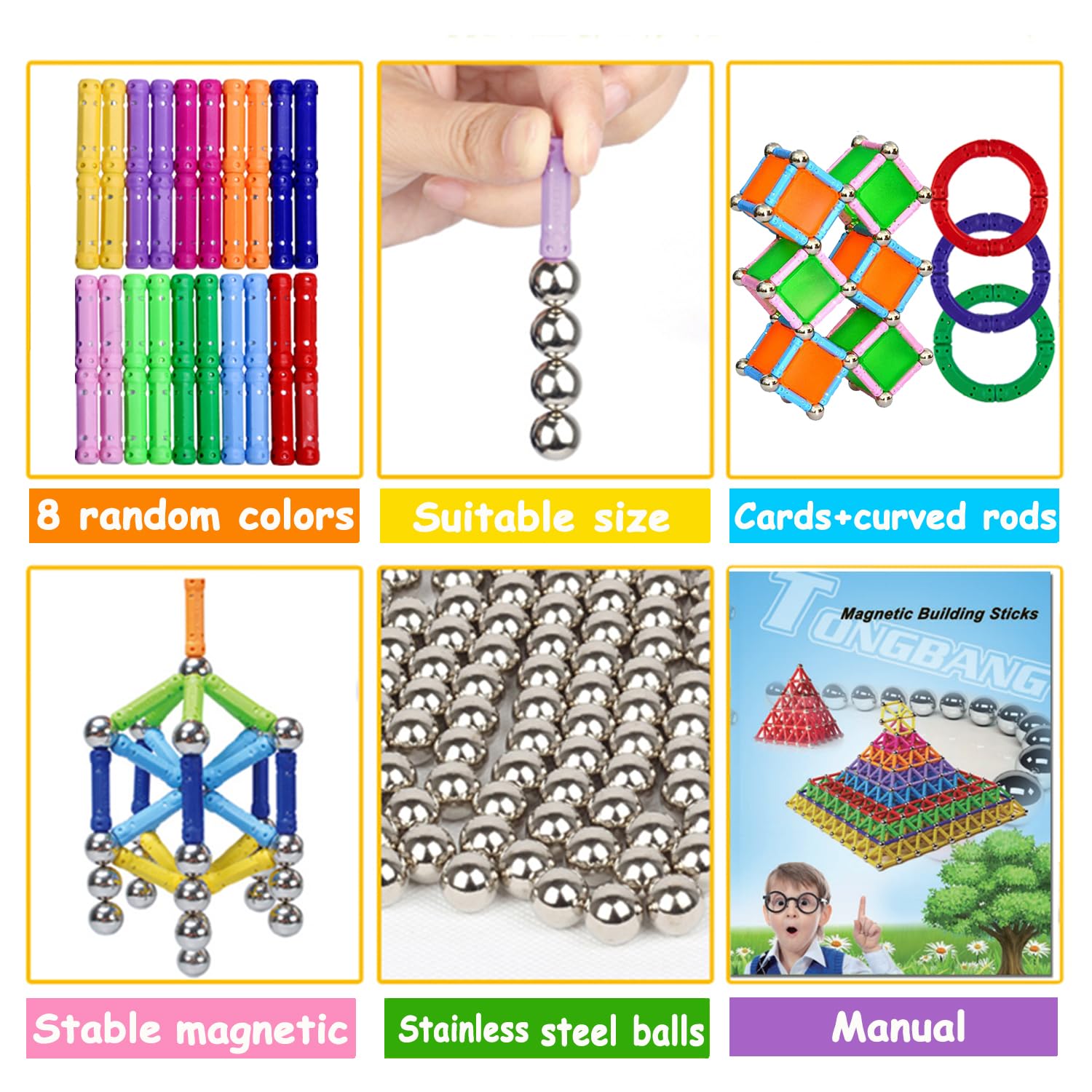 Jokooan Costruzioni Magnetiche per Bambini, 174 pcs Bastoncini Magnetici Giocattoli da Costruzione, STEM Montessori Giocattoli di Apprendimento Intelligenza per Bambini