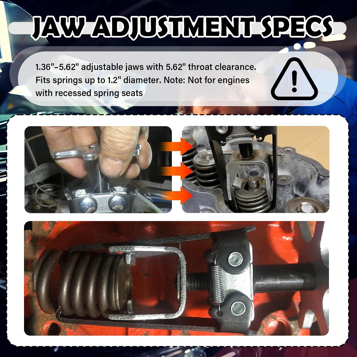 Adjustable Valve Spring Compressor Tools,Overhead Valve Spring Tool Removes Springs Without Removing Cylinder Head,Valves Springs Removal Tool Adjustable Jaws 1.36"-5.62"