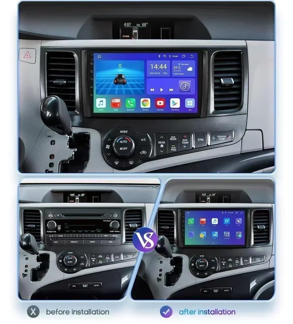 Radio samochodowe Android 15 2 DIN z 9-calowym ekranem dotykowym do Toyoty Sienna XL30 2010-2014 z kamerą cofania/Carplay/BT/FM/GPS/USB/WIFI/sterowaniem z kierownicy/audio samochodowe (EP30