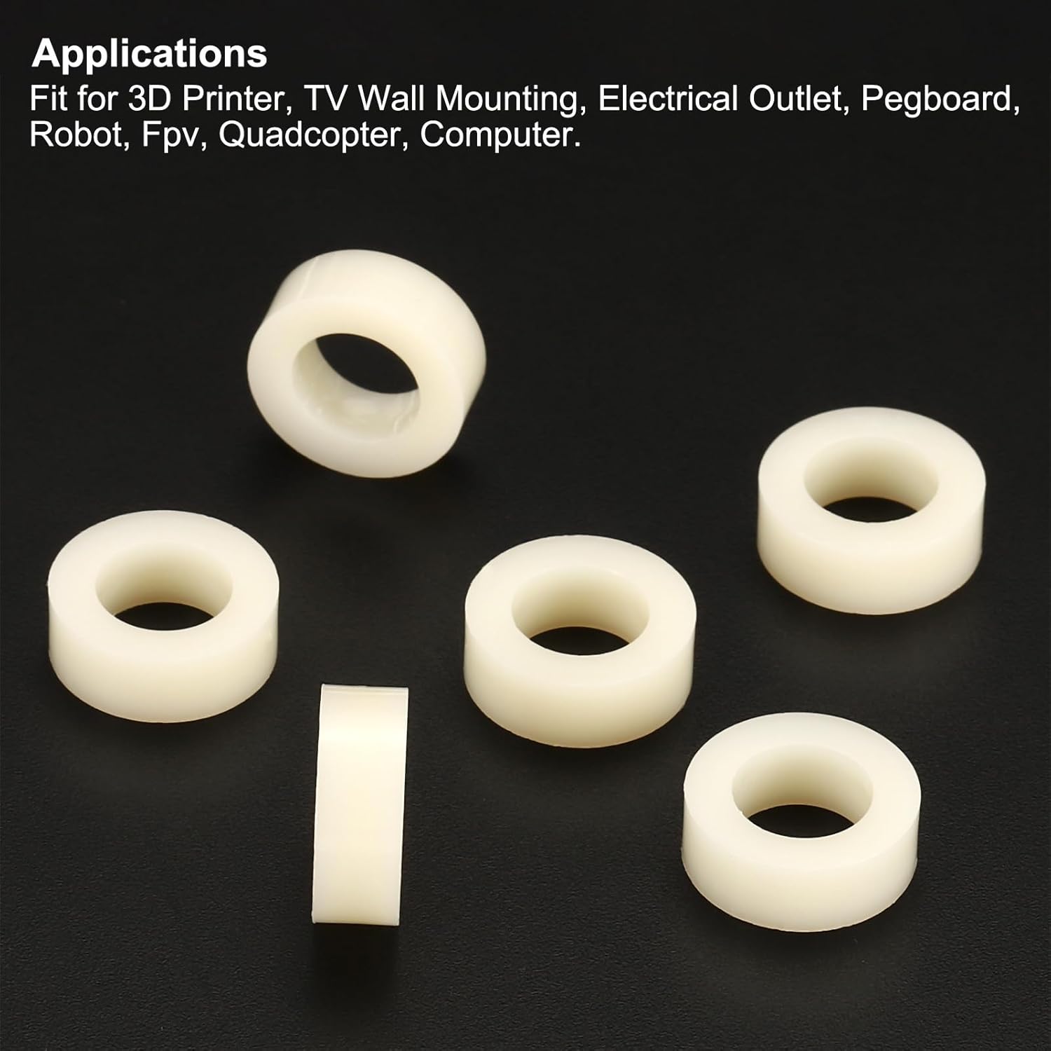 Generic M8 Round Spacer Washer Set, 60 Pack Nylon 5,8,10,12,15,20mm Length for M8 Screws Block 3D Printer TV Wall Mounting Electrical Outlet, Beige