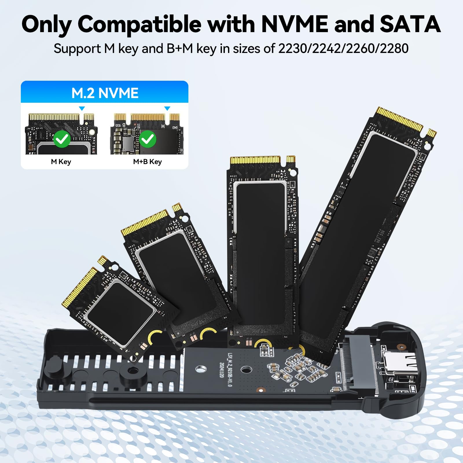 ELUTENG M.2 NVMe SATA SSD obudowa, USB 3.2 Gen 2 10 Gbps zewnętrzny adapter