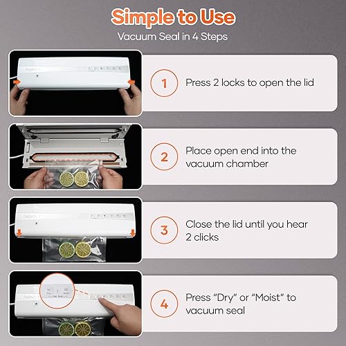 Miniatura 9 de Potente máquina selladora al vacío,Máquina selladora al vacío de precisión con cortador de bolsas,Diseño compacto con rollos de sellado al vacío de