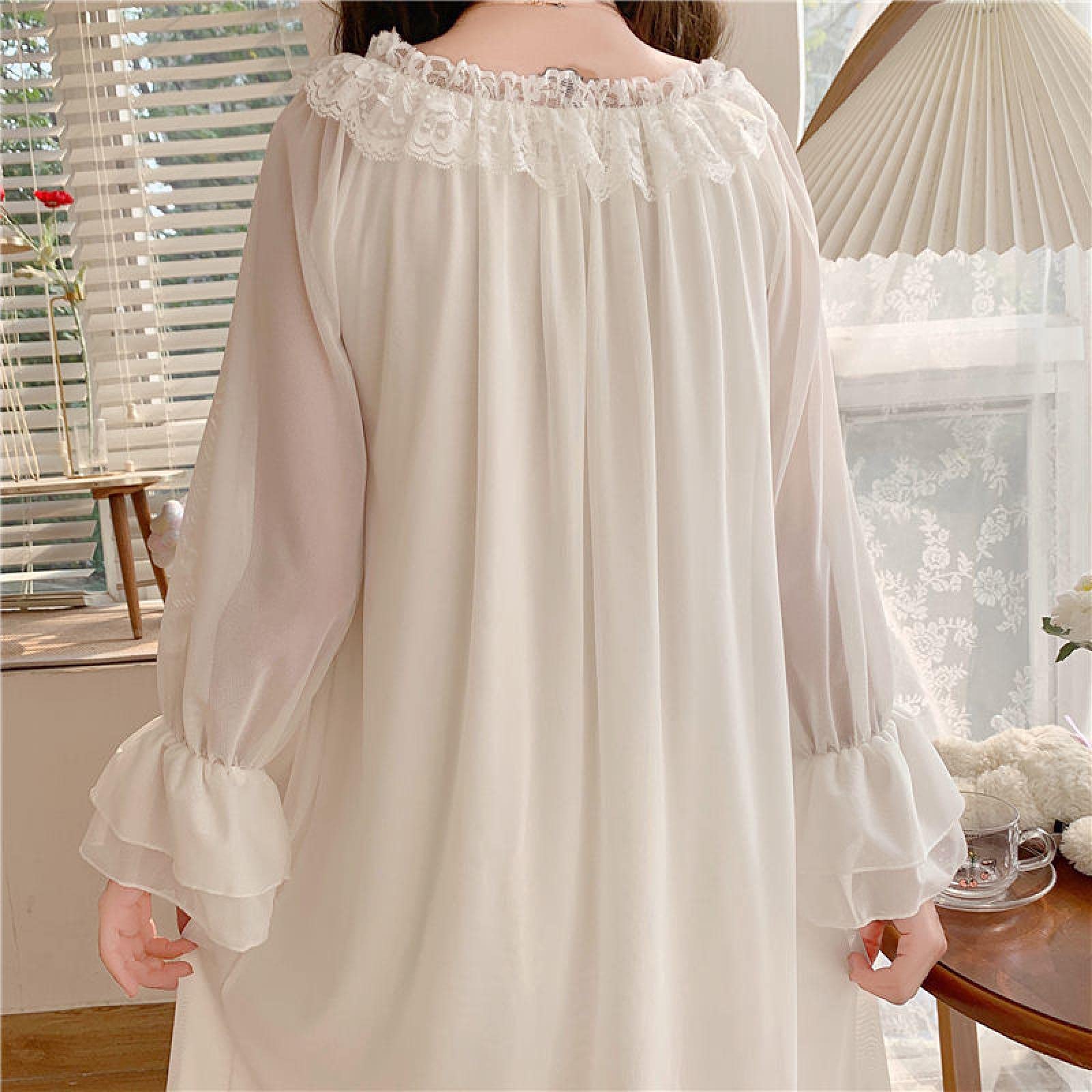 chinese dress ladies White Cotton Dream Long Nightgown Plus Classic White / 3X main image 0