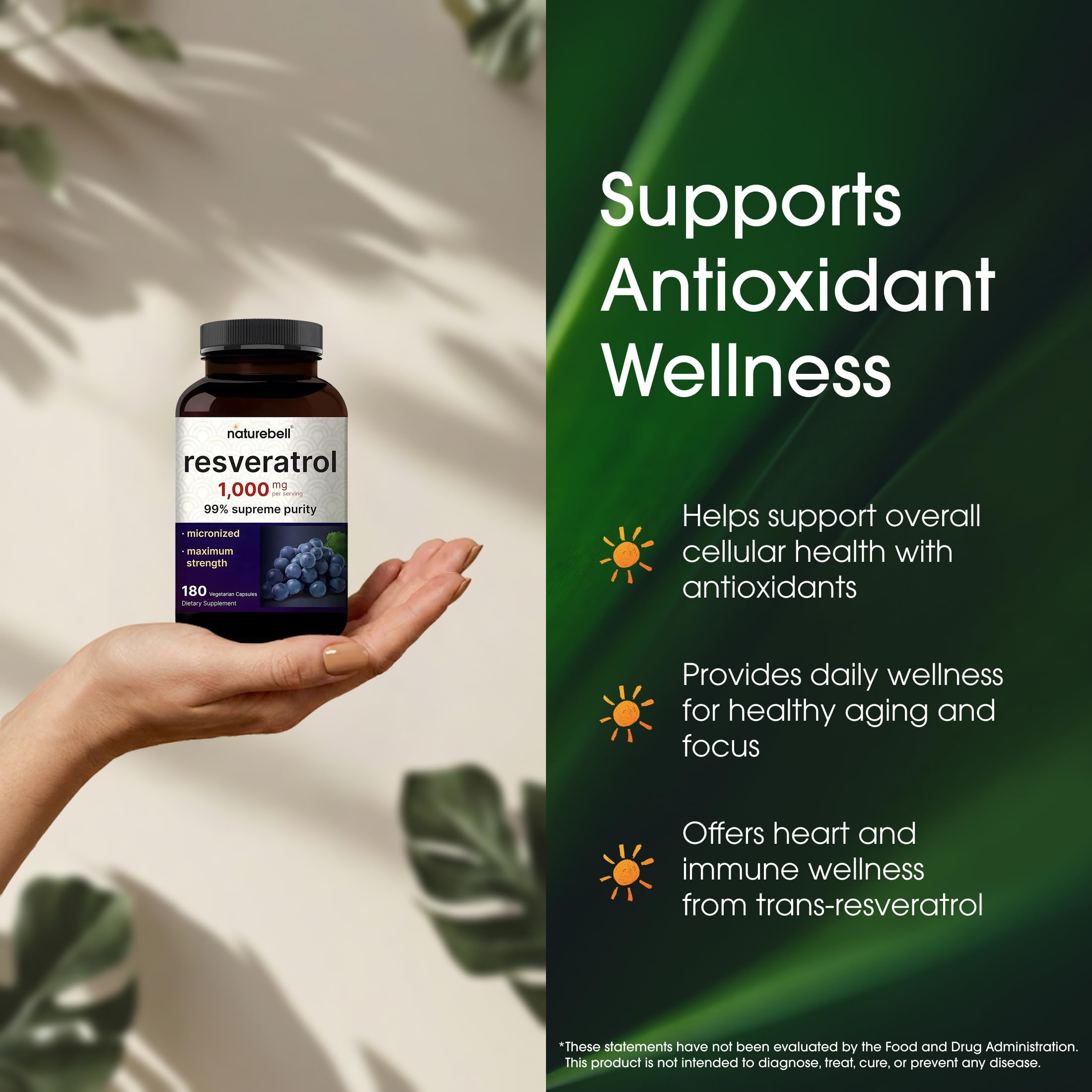 NatureBell Resveratrol 1,000mg, 180 Vegetarian Capsules — Amazon image 4