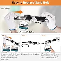 Vista 5 de Lijadora de banda de aire de 3/8" x 13", mini lijadora de banda para carpintería/trabajo de metal, amoladora de mano, lijadora de banda con 3