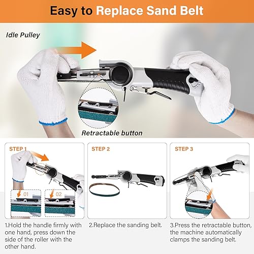 Miniatura 5 de Lijadora de banda de aire de 38 x 13 pulgadas, mini lijadora de banda para carpinteríatrabajo de metal, lijadora de banda de mano, amoladora de