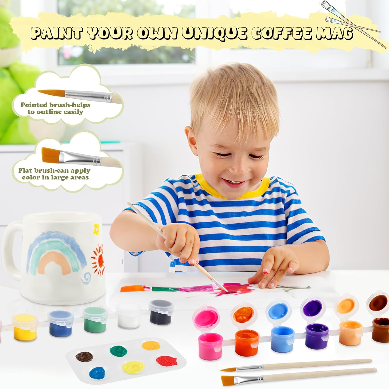 VENUSFILTER Paint Your Own Mug Kit - Pottery Painting Kit for Adults, Art and Crafts Kit Includes Mugs, Paints, Brushes and Painting Inspiration Guide, Personalised Gift for All（2 Pack）