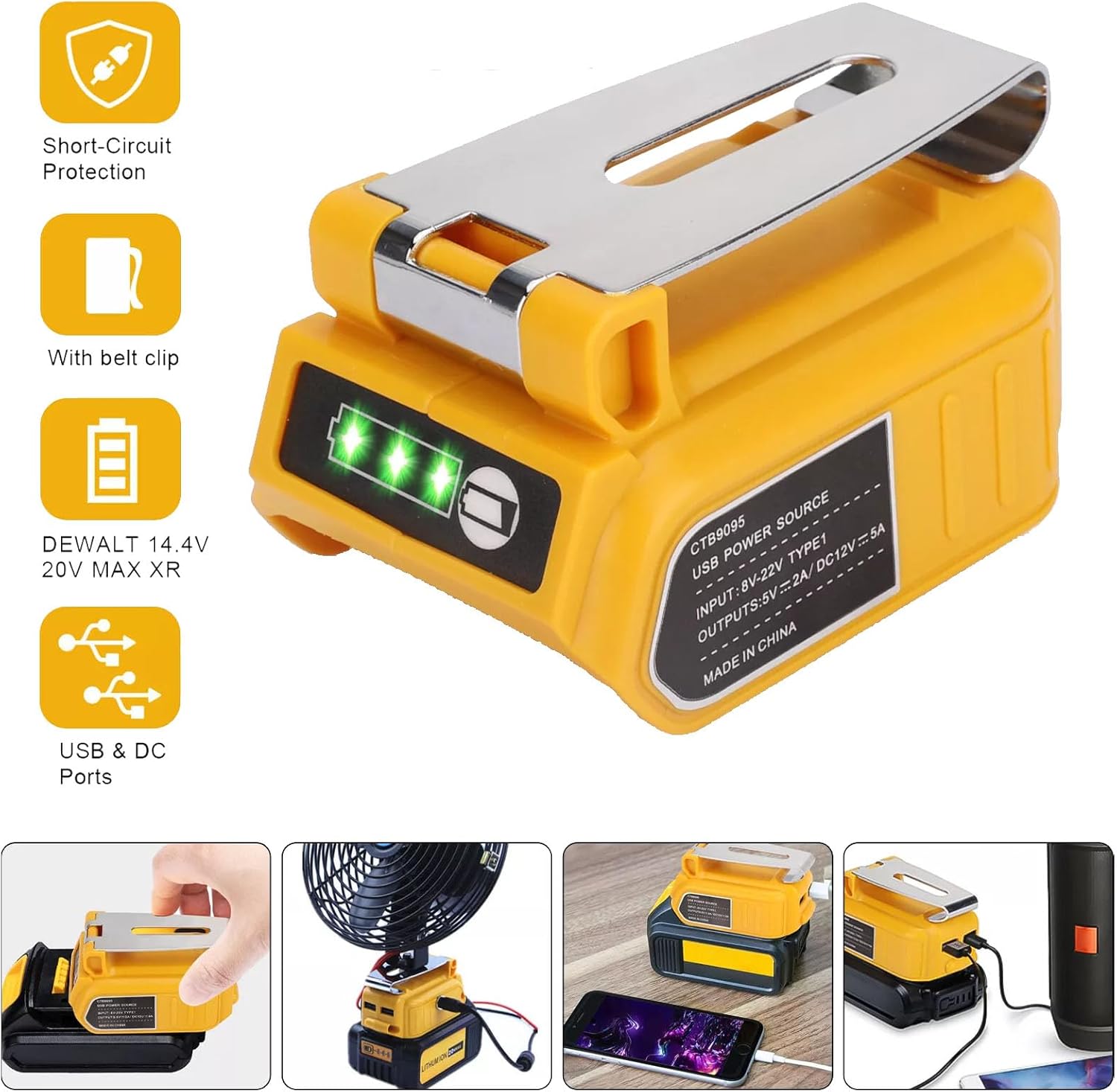 Dual USB Battery Charger Adapter Power Source Converter Compatible for Dewalt 14-21V Max XR