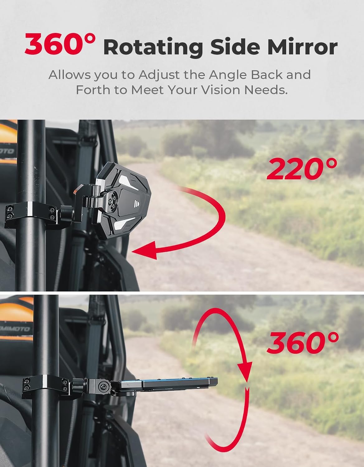 KEMIMOTO Billet Aluminum UTV Side View Mirrors, Fits1.75"-2" Roll Bar with Windshield, Compatible with Polaris RZR Turbo XP1000 Can Am Talon Kawasaki, Durable Break Away Replaceable Side Mirrors - Image 5