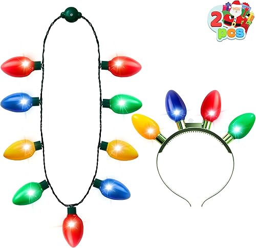 JOYIN Paquete de 2 accesorios de Navidad, collar de Navidad con 9 bombillas y diadema de Navidad con 4 bombillas, suministros de accesorios de