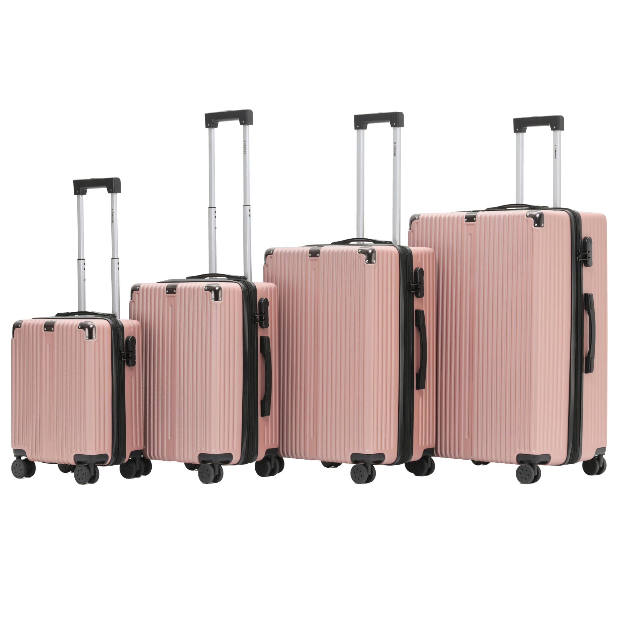 COMPASS Juego de 4 Maletas de Viaje Miami – ABS Resistente y Ligero – Ruedas Giratoria 360° - Diseño Expandible e Interior Forrado – Cerradura de Combinación Integrada – Mango Ajustable (Rosa)