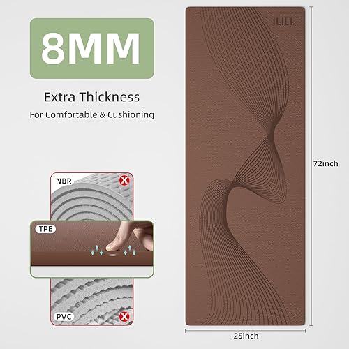 Miniatura 2 de ILILI Tapete de yoga, 72 x 25 x 0.3 pulgadas, antideslizante, tapete de ejercicio de elastómero termoplástico, inodoro y resistente al desgarro, con